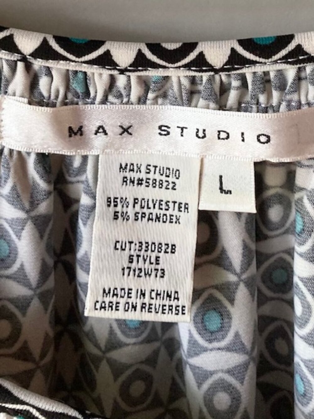 Max Studio Tiered Geometric Print Midi Peasant Skirt & Top Large Teal/Black Boho - Picture 3 of 7